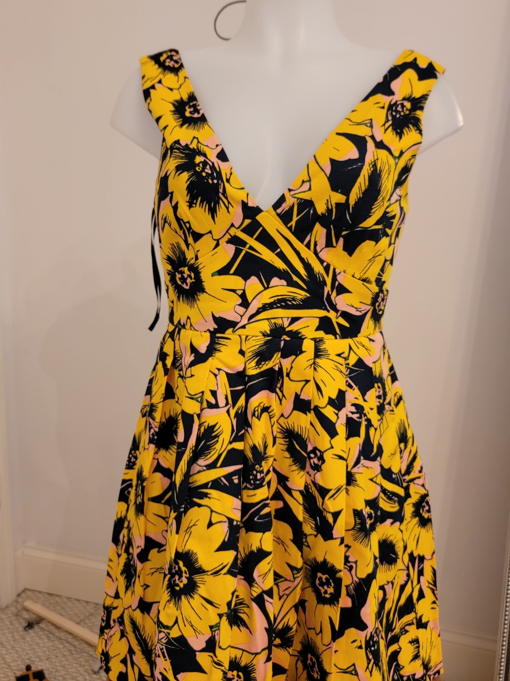 J Crew Floral V-Neck Yellow & Black Sundress